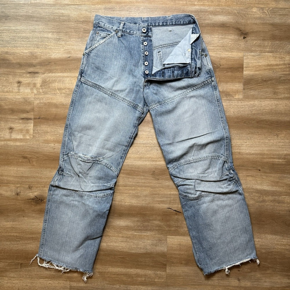 G-Star‎ Raw Elwood Jeans Mens 33x30 Blue Distressed 3D Straight Leg Y2K (Hemmed)